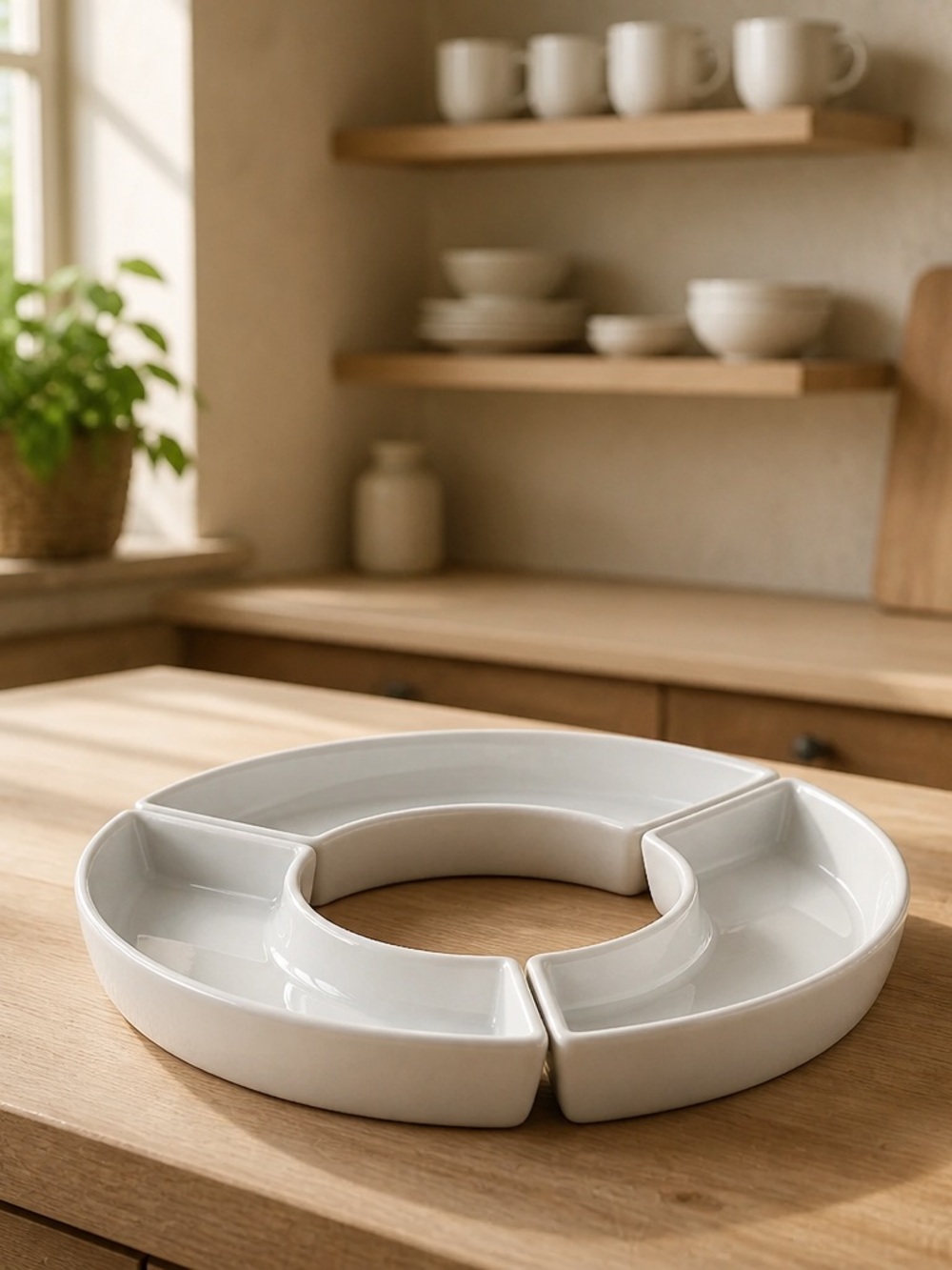 Pottery Barn White Ceramic Sectioned Round Serving Platter 11.5in.